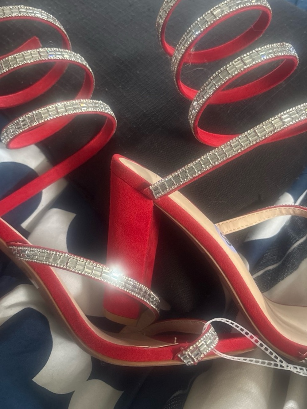 Wild Diva Red Crystal-Strap Block Heels